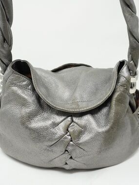 B.Makowsky Genuine Leather Silver/Pewter Hobo Bag/Purse